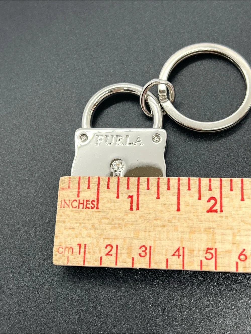Furla 30th Anniversary 2007 Padlock Crystal Silver Tone Keychain Bag Charm
